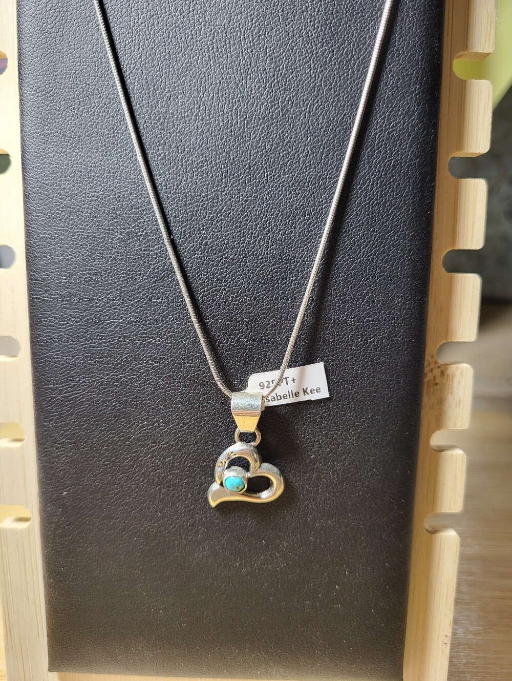Isabelle Kee 925 Sterling Silver Heart Pendant Necklace with Turquoise Accent